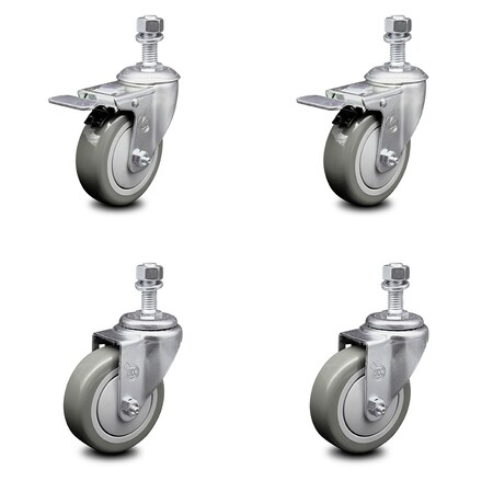 Service Caster 4 Inch Gray Polyurethane Swivel 12mm Stem Caster Total Lock Brake SCC, 2PK SCC-TSTTL20S414-PPUB-M1215-2-S-2